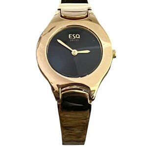 Esq by Movado Gold Plated Swiss Round Gold Black tones Ladies Watch Working